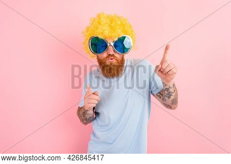 Funny Man With Peruke And Sunglasses Dances