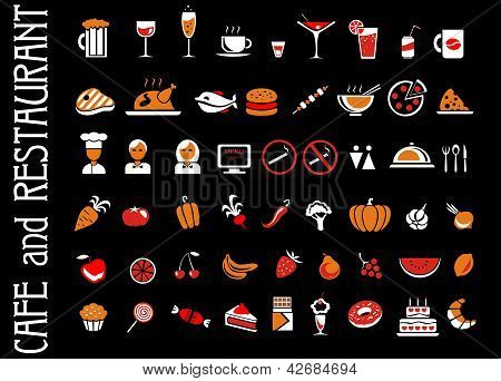 Comida e bebida ícones conjunto fundo preto