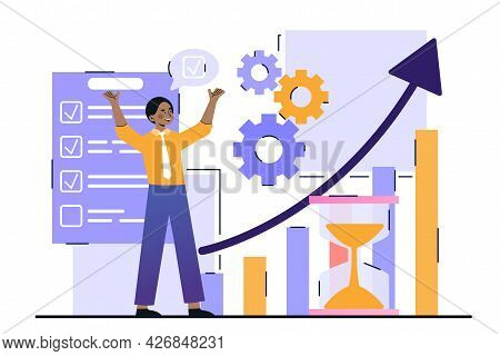 Productivity And Efficiency Growth Concept. The Man Organized His Working Time And Increased The Eff