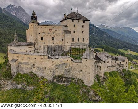 Drone View At Tarasp Castle In The Swiss Alps