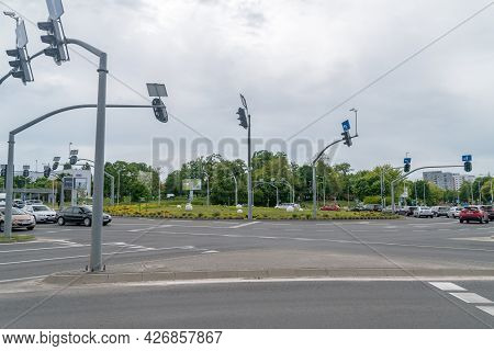Zielona Gora, Poland - June 1, 2021: Polish Red Cross (polish: Polski Czerwony Krzyz, Abbr. Pck) Rou