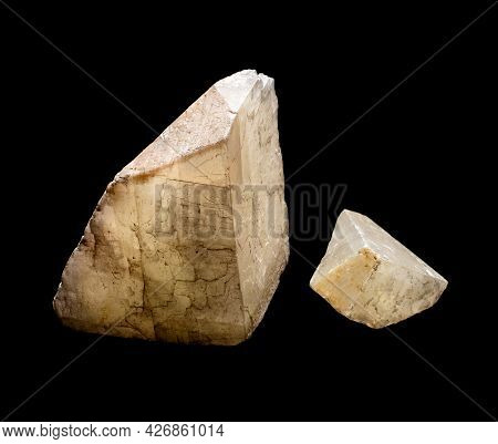 Shiny Luminous Transparent Calcite Mineral Crystal From Alchak, Crimea. A Backlight Photo Of A Stone