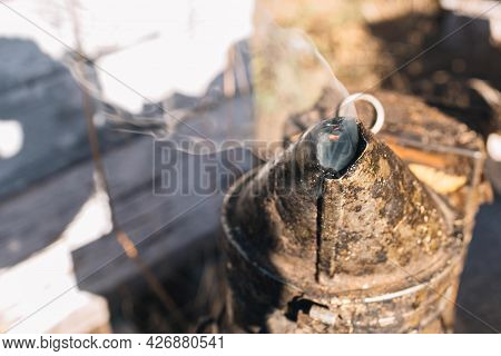 Detail Of A Smoker To Stun The Bees To Calm Them And Be Able To Work Without Getting Stung