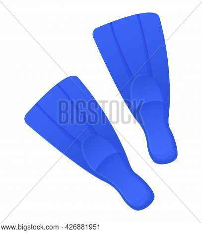 Blue Rubber Swimming Flippers. Extreme Summer Diving Concept. Stock Vector Illustration Isolated On 