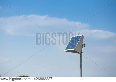 Dual Individual Solar Panel In A Natural Environment With A Summer Blue Sky And Sunny Weather, Used 