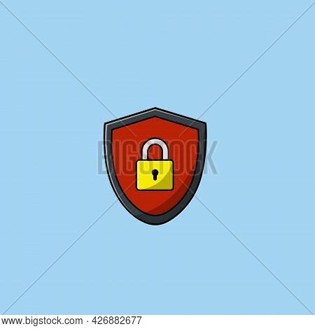 Protection Sheild With Closedd Padlock Vector Icon Illustration. Security Hacked, Technology Icon Co