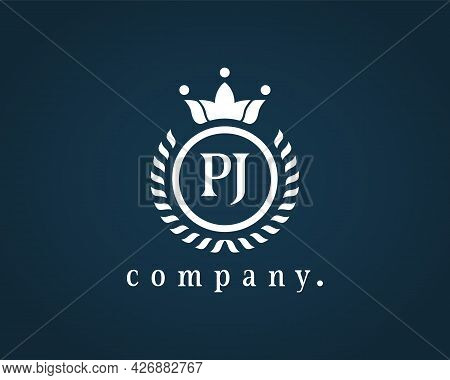 Letter Pj Laurel Wreath Monogram Template. Beautiful Crown Logo For Royalty, Business Card, Boutique