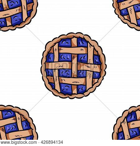 Tasty Pie Doodles Seamless Border Pattern. Cute Cartoon Tasty Pastry Repeatable Background Tile. Coz