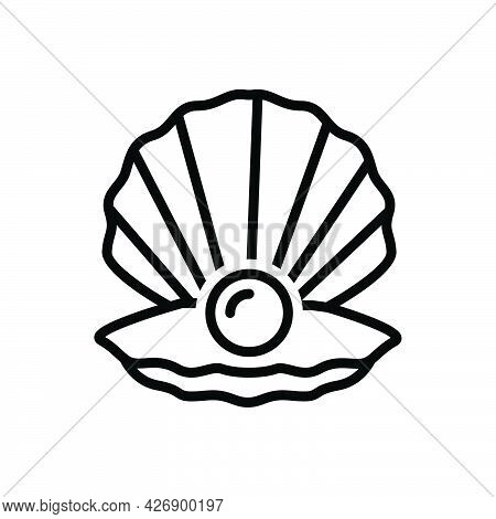 Black Line Icon For Shell Pearl Scallop Seashell Aquatic Clams Nautical Cherrystone