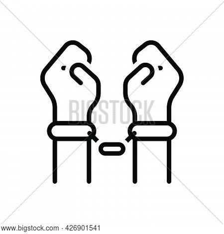 Black Line Icon For Arrested Bracelet Manacles Shackles Crime Handcuff Criminal Chain Enforcement