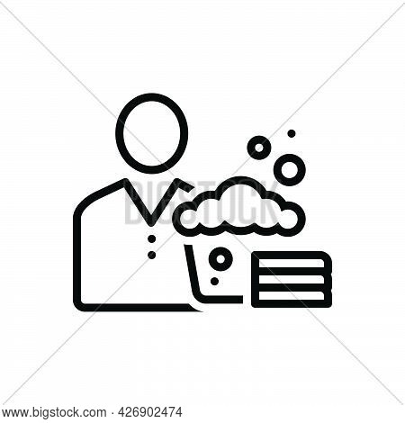 Black Line Icon For Washer Laundry Washerman Laundryman Clean Clothes