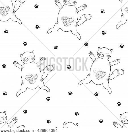 Cat Seamless Pattern. Cute Animal. Vector Illustration.