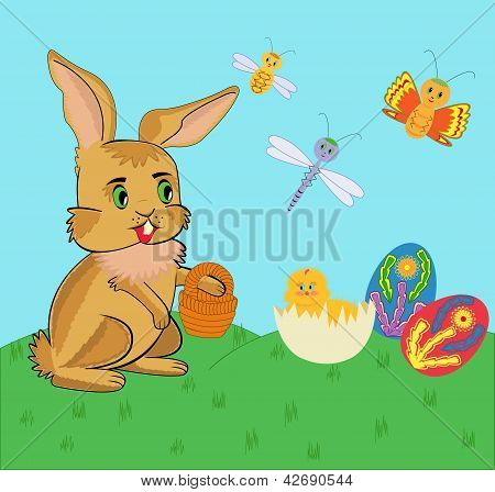 Pollo e coniglio di Pasqua. Illustrazione vettoriale
