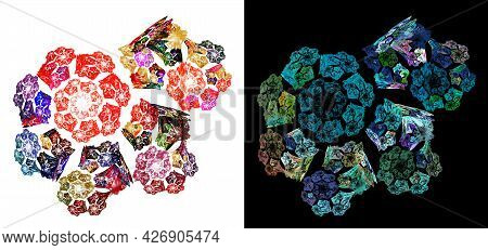 Colorful Blurred Spirals Are Collected In A Large Spiral On White And Black Backgrounds. Imitation O