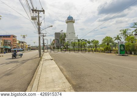 Trang, Thailand - January 1,2019 : View Of Ratsada Road In Kantang City, Trang, Thailand On January 