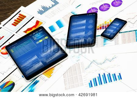 Gadget e documenti finanziari, still life