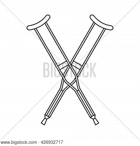 Vector Flat Outline Crossed Invalid Crutch Isolated On White Background