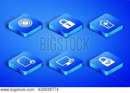 Set Lock And Check Mark, Time Management, On Monitor, Document Lock, And Retro Wall Watch Icon. Vect