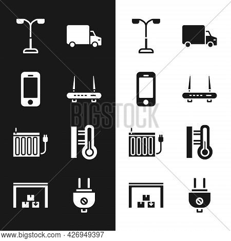 Set Router And Wi-fi Signal, Smartphone, Street Light, Delivery Cargo Truck, Heating Radiator, Meteo