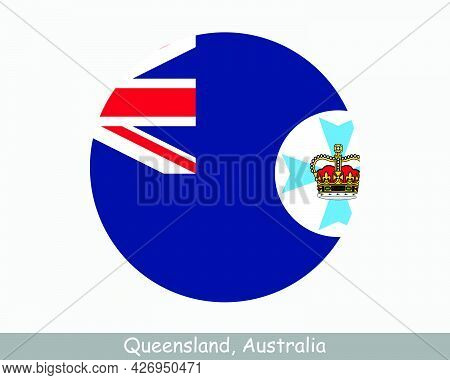 Queensland Australia Round Circle Flag. Qld Australian State Circular Button Banner Icon. Sunshine S