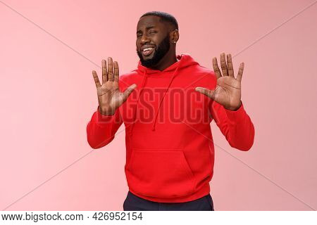 No Way Not Happen. Portrait Bothered Displeased Intense Cringing Black Guy Shaking Head Negative Ans