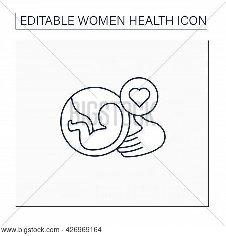 Prenatal Care Line Icon. Care About Not Yet Born Baby. Solicitude Throughout Your Pregnancy. Mom And