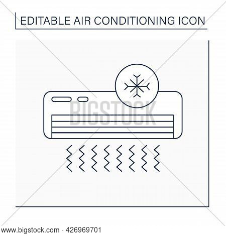 Cool Mode Line Icon. Default Mode. Conditioner Circulates Hot Air In Cold. Air Conditioning Concept.