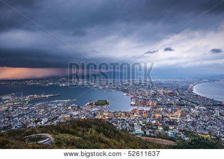 Hakodate, Japan viewed from Hakodate Mountain.