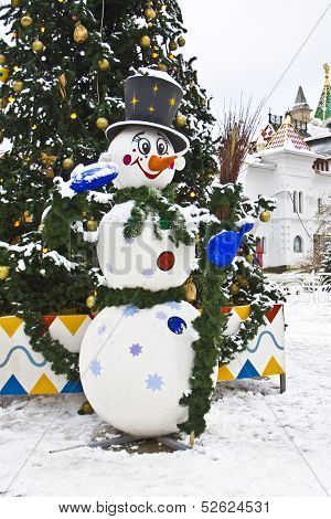 Snowman Near Christmas Tree