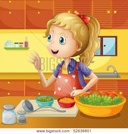 Illustration of a young chef in the kitchen