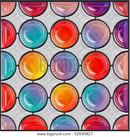 Stained Glass Window Panel With Circular Sections
