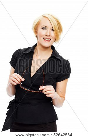 Businesswoman Take Off Glasses