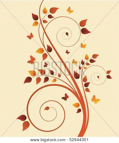 magic autumn tree with butterflies