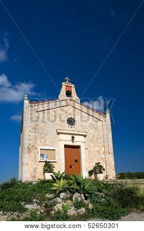 Old Small Church in Malta in cloudy contrast polorize sky background, maltese church, landmark, Gudj