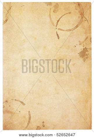 Very Old Blank Paper With Coffee Stains