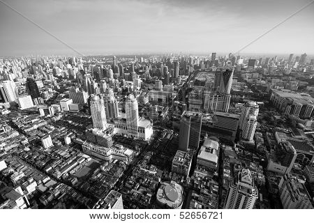BANGKOK - APR 23: A view on the city from Bayok Sky hotel (b/w photo) on Apr 23, 2012 in Bangkok, Thailand. Baiyoke Sky the tallest hotel in Southeast Asia and the 3-tallest all hotel in the world.