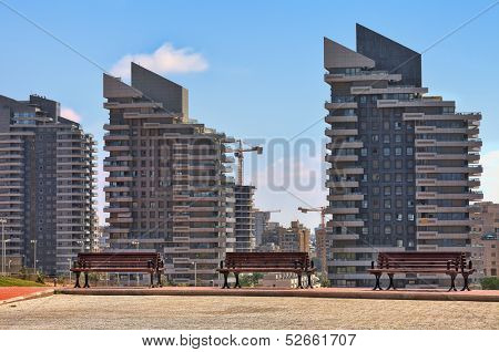 Complex of contemporary residential buildings in Ashdod city, Israel.