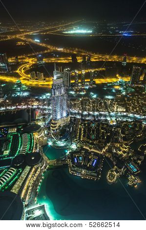 Address Hotel At Night In The Downtown Dubai Area Overlooks The Famous Dancing Fountains