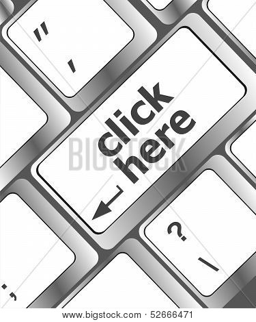 Keyboard With Click Here Button, Internet Concept