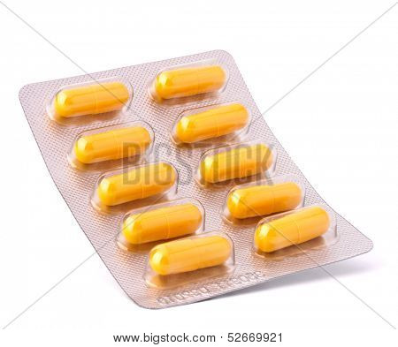 Medicament caplet blister isolated on white background cutout