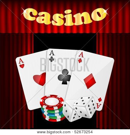 Casino Background.set Of Objects For A Casino On A Background Of Red Drapes.vector