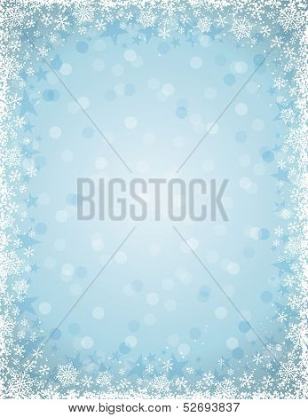 Blue Background With  Frame Of Snowflakes, Vector
