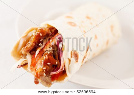 tortilla fajita wraps with meat and vegetables