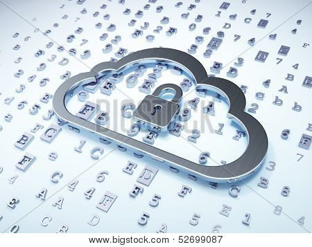 Cloud networking concept: Silver Cloud With Padlock on digital b