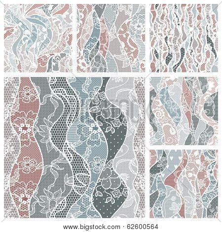 Big set of lace vector fabric seamless patterns.