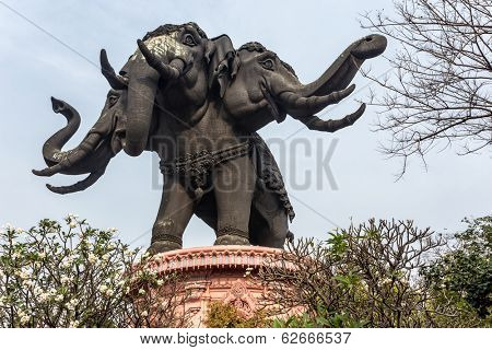 Huge elephant statue building of the Erawan museum, Bangkok, Thailand