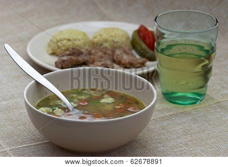 Lunch Menu - Vegetable Soup And Pork Tenderlion