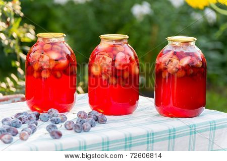 Plum compote home canning in the garden