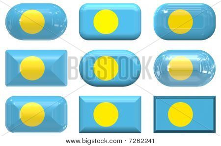 Neun Glas-Buttons der Flagge Palau