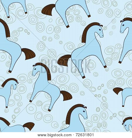 Blue Horses Boyish Seamless Pattern On Rings Backgroung